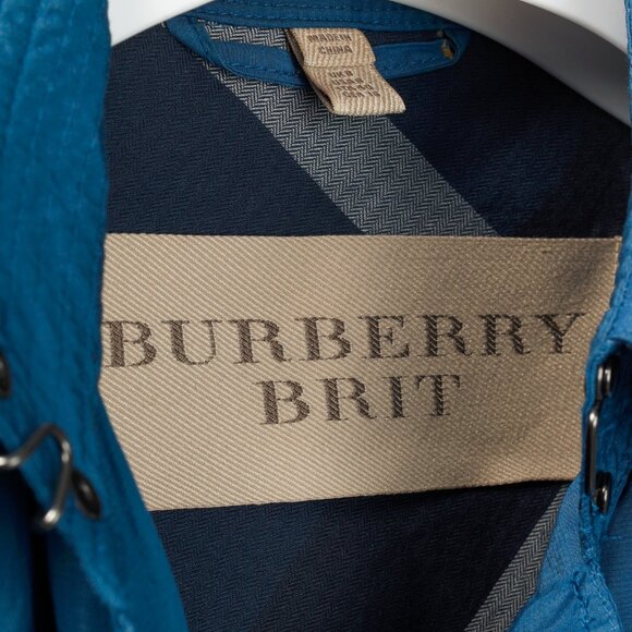 Burberry Brit Blue Double-Breasted Belted Short Rain Coat - Picture 10 of 13